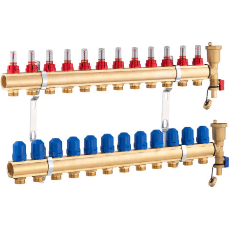 Collecteur laiton pour plancher chauffant NOYON & THIEBAULT 12 boucles (1/4)