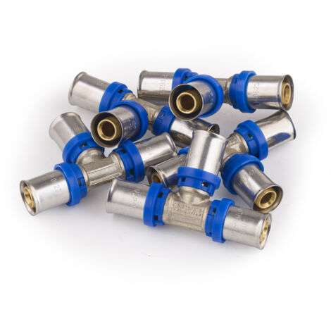 Nt Noyon & Thiebault – Té égal à sertir pour tube multicouche Ø16 – Raccord en laiton avec joints EPDM – Pression 10 bar – Température de 0 à 95°C – Lot de 5