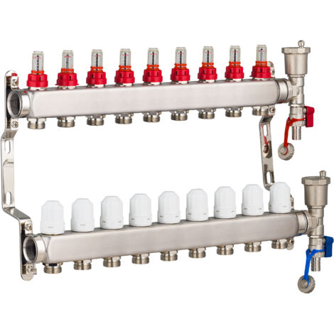 Collecteurs en inox pour Plancher Chauffant Rafraichissant NOYON & THIEBAULT 9 circuits