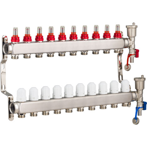 Collecteurs en inox pour Plancher Chauffant Rafraichissant NOYON & THIEBAULT 10 circuits