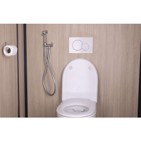 Kit hygiène WC : douchette laiton + flexible inox + raccord 3 voie