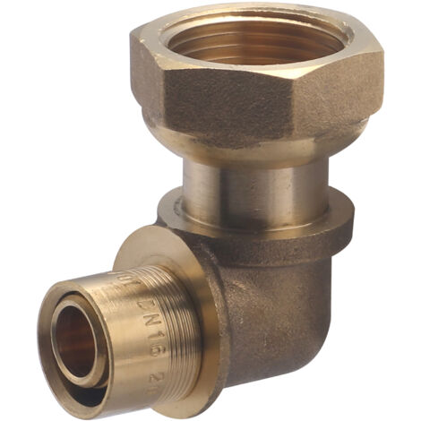 Noyon & Thiebault – Coude femelle écrou libre à glissement pour tube PER Ø16 – Filetage 3/4 – Laiton brut – Pression 6 bar – Température 5 à 90°C - F20x27 (1/5)