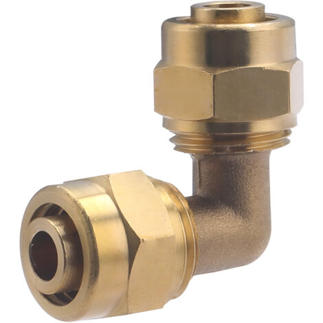 Noyon & Thiebault – Coude égal à compression pour tube PER – Ø 16 mm – Laiton brut – Installation rapide sans outillage – Applications sanitaires et chauffage - P16-52315L1