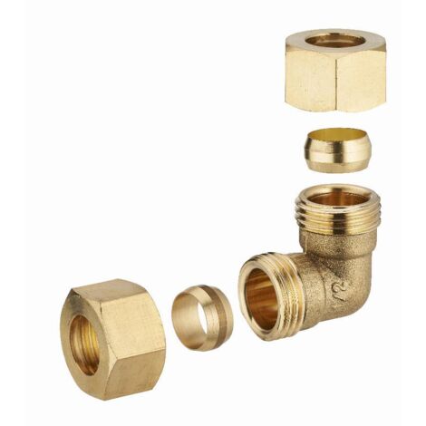 Noyon & Thiebault – Coude égal bicône 14mm – Raccord laiton pour tubes en cuivre – Angle 90° – Étanchéité par vissage – Pression jusqu'à 10 bar