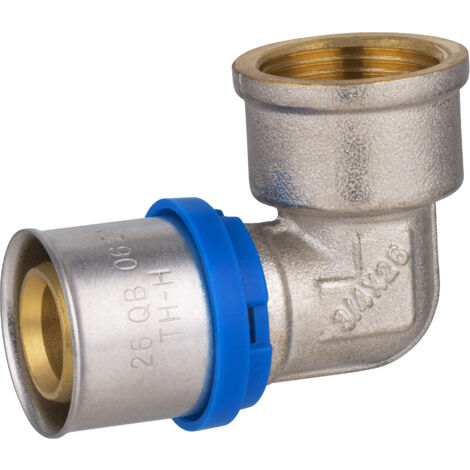 Noyon & Thiebault – Coude femelle à sertir pour tube multicouche Ø26 – Raccord 20x27 (3/4) – Pression 10 bar – Température 0 à 95°C – Inox et laiton - F20x27