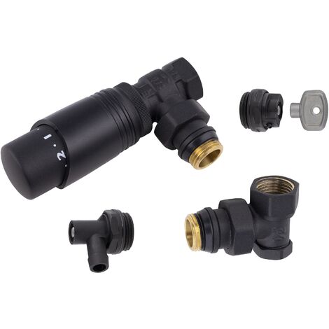 Noyon & Thiebault – Kit complet raccordement radiateur 15x21 – Tête thermostatique 30x150 – Corps noir mat – Écrou tournant auto-étanche