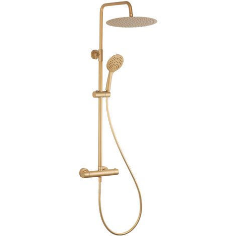 Eurosanit – Colonne de douche thermostatique – Douche de tête inox Ø 300mm orientable – 3 jets – Flexible renforcé 1.50m – Anti-brûlure 38°C