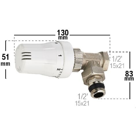 Robinet équerre thermostatique mâle m22 - 1/2'' coté radiateur, senso 