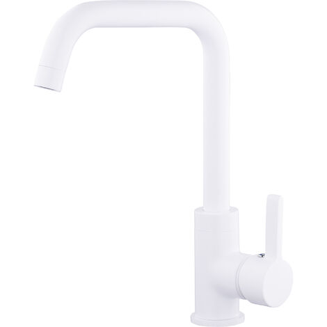 Eurosanit – Mitigeur de cuisine haut blanc mat – Bec haut orientable 230mm – Corps laiton avec cartouche céramique 35mm – Économie d'eau intégrée