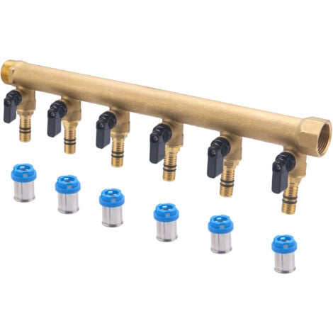 Collecteur MF20x27 sorties vannes à sertir pour tube multicouche  NOYON & THIEBAULT Ø16 - 6 départs