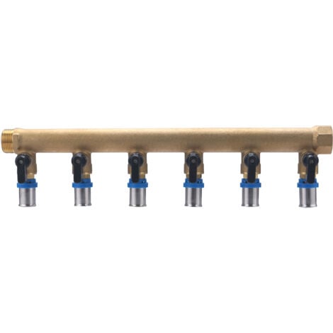 Collecteur MF20x27 sorties vannes à sertir pour tube multicouche  NOYON & THIEBAULT Ø16 - 6 départs