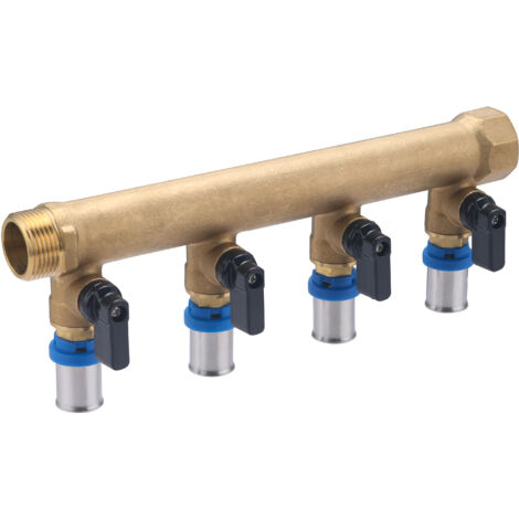 Noyon & Thiebault – Collecteur à sertir 4 départs Ø16mm – Raccord mâle 20x27 – Entraxe 60mm pour systèmes de plomberie multicouche - MF20x27
