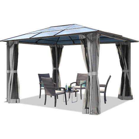 Toolport – Tonnelle de jardin 3x3,65 m – Panneaux polycarbonate 6 mm – Structure acier avec poteaux 80x80 mm – Moustiquaires intégrées (1/5)