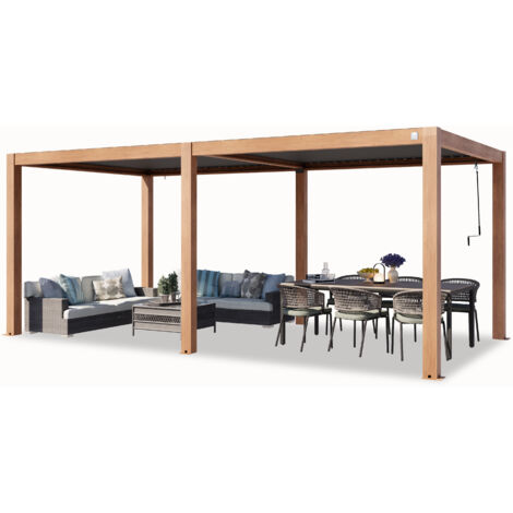 PRIMEYARD Pergola 3x6 m poteaux en aluminium aspect bois avec lames orientables en aluminium pavillon (1/5)
