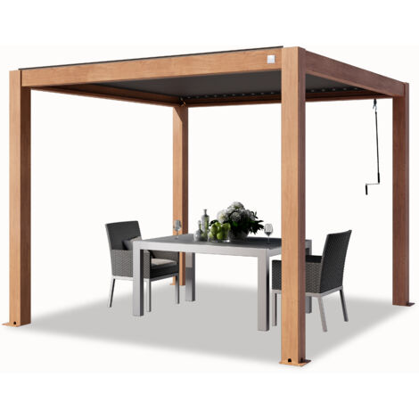 Toolport – Pergola 3x3 m en aluminium aspect bois – Lames orientables jusqu'à 135° – Système d'évacuation d'eau intégré – Installation autoportée ou adossée (1/5)