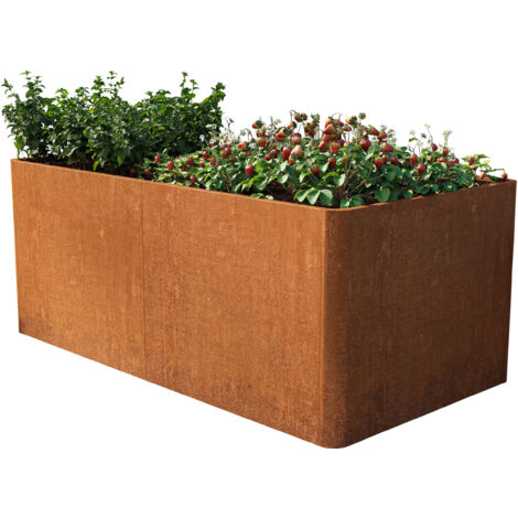 PRIMEYARD Carré potager surélevé MARIO, acier corten, aspect rouille, 200x107x80 cm (1/5)