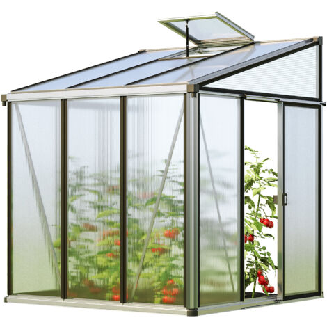 GFP Serre adossée Ella 33 - panneaux en polycarbonate d'env. 16 mm - 199x194 cm - Aluminium
