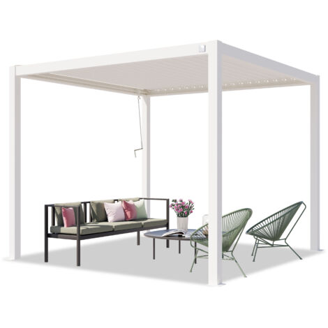 PRIMEYARD Pergola 3x3 m poteaux en aluminium Blancs avec Lames orientables en Acier pavillon (1/5)