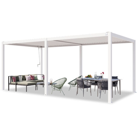 PRIMEYARD Pergola 3x6 m poteaux en aluminium avec lames orientables en acier pavillon blanc (1/5)