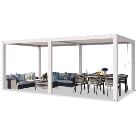 PRIMEYARD Pergola 3x6 m poteaux en aluminium Blancs avec Lames orientables en aluminium pavillon (1/5)