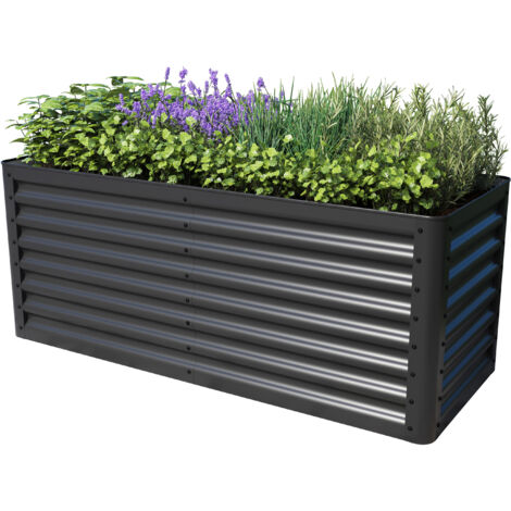 Carré Potager Surélevé THEO En Acier Anthracite - 150 X 85 X 77 Cm - Avec Grille Anti-rongeurs - Montage Facile