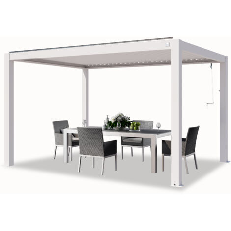 PRIMEYARD Pergola 3x4 m poteaux en aluminium Blancs avec Lames orientables en aluminium pavillon (1/5)