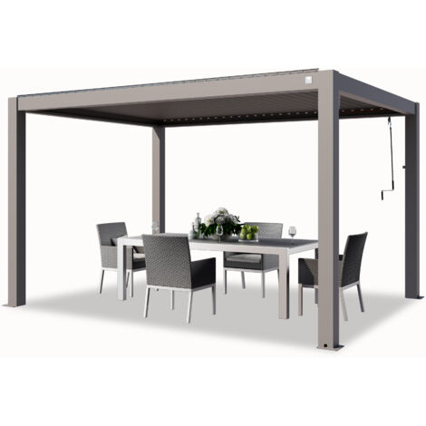 PRIMEYARD Pergola 3x4 m poteaux en aluminium avec lames orientables en aluminium pavillon gris (1/5)