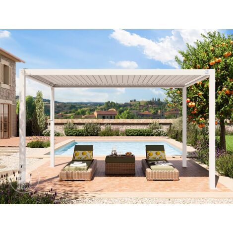 Primeyard Pergola X M Poteaux En Aluminium Blancs Avec Lames Orientables En Acier Pavillon