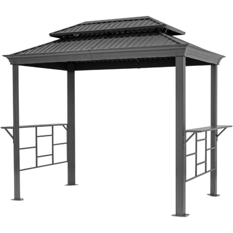Toolport – Abri barbecue 2,8 x 1,8 m – Toit en acier étanche et résistant aux UV – Supports latéraux pratiques – Ancrages pour béton inclus