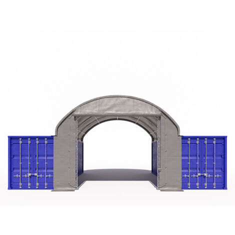TOOLPORT Paroi frontale pour abri sur containers, largeur 8m - Bâche PVC PRIMEtex 2300, gris, avec porte enroulante