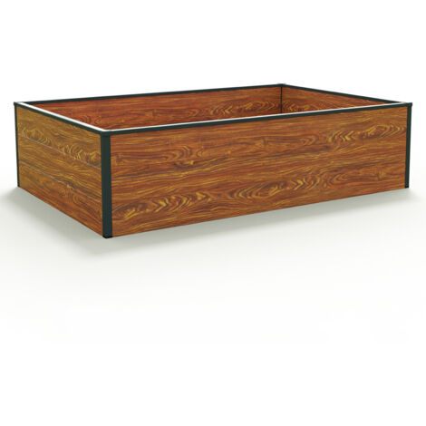 GFP Aluminium Carré potager surélevé HALFSIZE - Bac de jardin stable et peu encombrant en aspect bois - 150 x 99 x 39 cm
