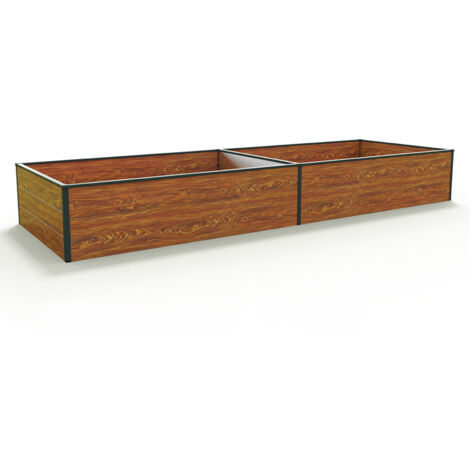 GFP Aluminium Carré potager surélevé HALFSIZE - Bac de jardin stable et peu encombrant en aspect bois - 297 x 99 x 39 cm (1/2)