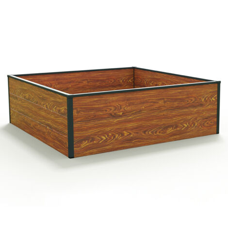 GFP Aluminium Carré potager surélevé HALFSIZE - Bac de jardin stable et peu encombrant en aspect bois - 119 x 119 x 39 cm (1/2)