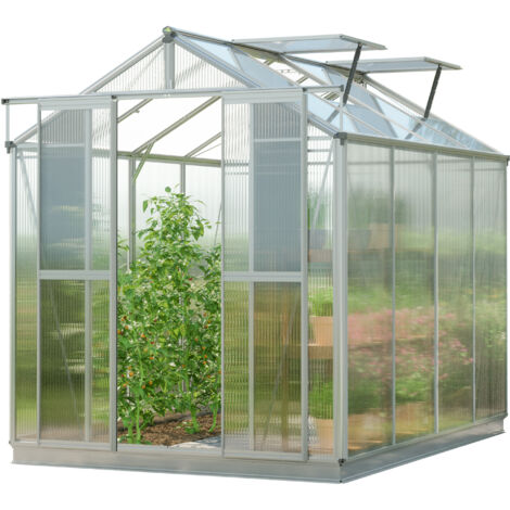 GFP Serre Picco 4 cadre aluminium 179 x 259 cm panneaux en polycarbonate de 8 mm avec cadre de fondation et ouvre-fenêtre auto (1/4)