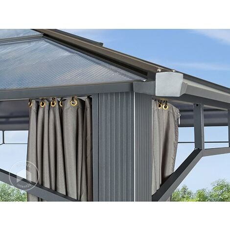 Pavillon de jardin 3x4 m imperméable toit en polycarbonate ALU DELUXE tonnelle 8mm pavillon 4 côtés partie tente gris env. 9x9 cm profil