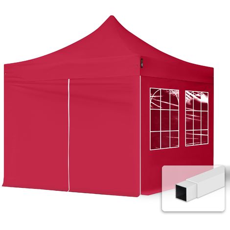 Tente Pliante 3x3 m - 4 côtés Acier Barnum Chapiteau Pliant Tonnelle Stand  Paddock Réception Abri rouge