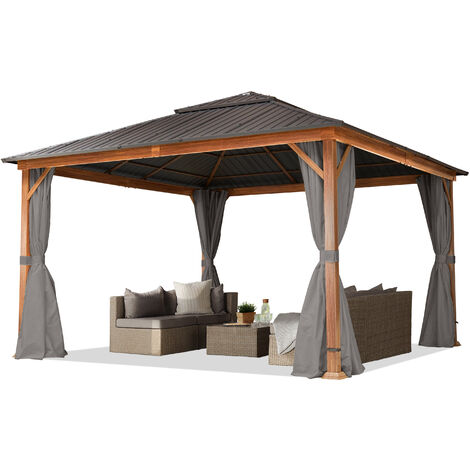 Toolport – Tonnelle de jardin 4x4 m en aluminium thermolaqué – Toit en acier galvanisé – 4 parois latérales en polyester – 100% imperméable (1/5)