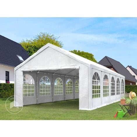 Tente de réception 5x8 m barnum Toile de Haute qualité 450 N PE Gris-Blanc Construction en Acier galvanisé avec raccordement par vissage