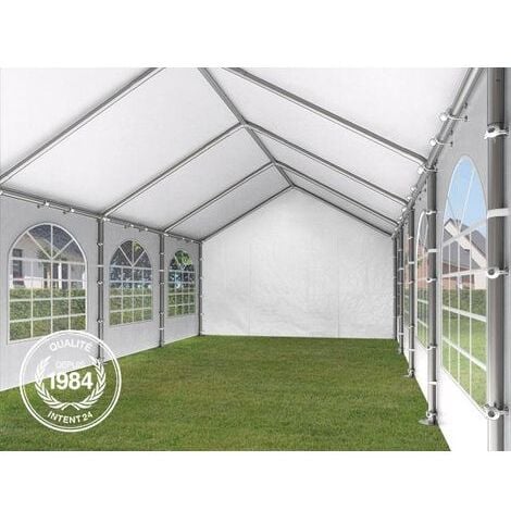 Tente de réception 5x8 m barnum Toile de Haute qualité 450 N PE Gris-Blanc Construction en Acier galvanisé avec raccordement par vissage