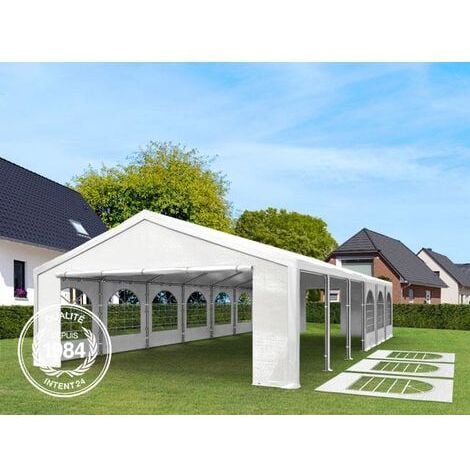 Tente de réception 5x10 m barnum Toile de Haute qualité 450 N PE Gris-Blanc Construction en Acier galvanisé avec raccordement par vissage