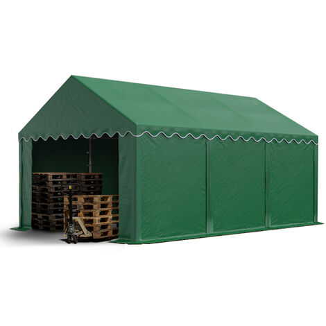 Abri / Tente de stockage PREMIUM INTENT24 - 3 x 6 m en vert fonce - avec cadre de sol et renforts de toit, bâches en PVC haute densité env. 500g/m² 100% imperméable, armature en acier galvanisé (antirouille), fixage par boulonnage