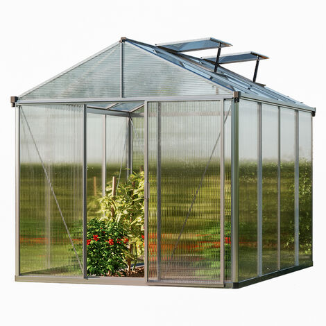 GFP Serre Premium 22 en aluminium - 222x294 cm - panneaux double paroi 10 mm, avec 2 ouvre-fenêtres automatique