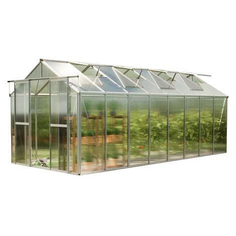 Serre de jardin polycarbonate 259x513 cm – Cadre aluminium – Panneaux double paroi 8 mm – Ouvre-fenêtre automatique