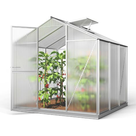 Serre de jardin en aluminium 192x192 cm – Panneaux double paroi 8 mm – Cadre de fondation et ouverture automatique