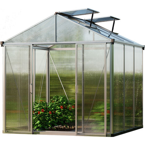Serre De Jardin Jasmin En Aluminium - 192x131 Cm, Panneaux Polycarbonate 6 Mm, Fenêtre Auto Et Porte Coulissante
