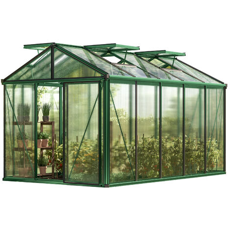 GFP Serre Diamas 23 Light 235x385 cm avec cadre de fondation intégré Panneaux double paroi 12 mm, couleur vert mousse
