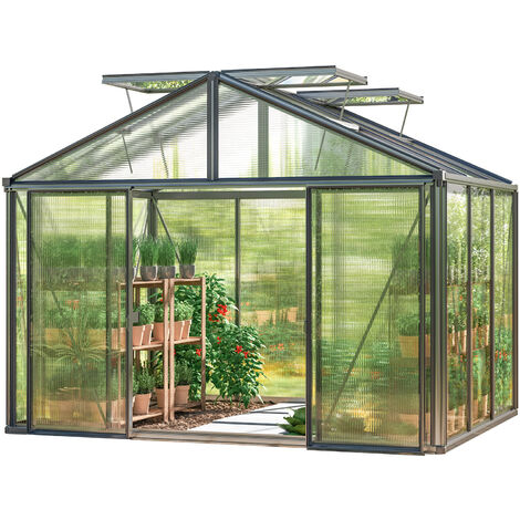 GFP Serre Asteria 21 Light 311x235 cm avec cadre de fondation intégré Panneaux double paroi 12 mm, couleur anthracite