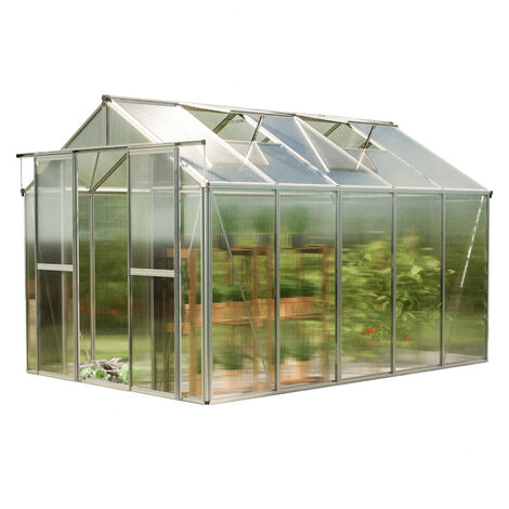 Serre de jardin polycarbonate 259x322 cm – Cadre aluminium – Panneaux double paroi 8 mm résistants aux intempéries – Ventilation optimale