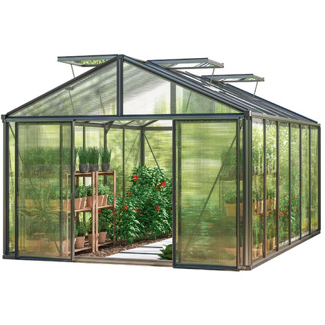 GFP Serre Asteria 24 Light 311x460 cm avec cadre de fondation intégré Panneaux double paroi 12 mm, couleur anthracite