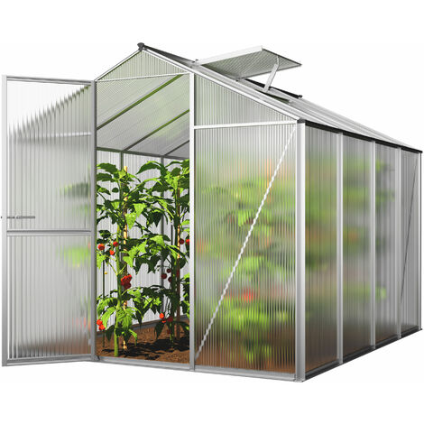 Serre de jardin polycarbonate 192x256 cm – Cadre aluminium – Panneaux double paroi 6 mm résistants aux intempéries – Ventilation optimale